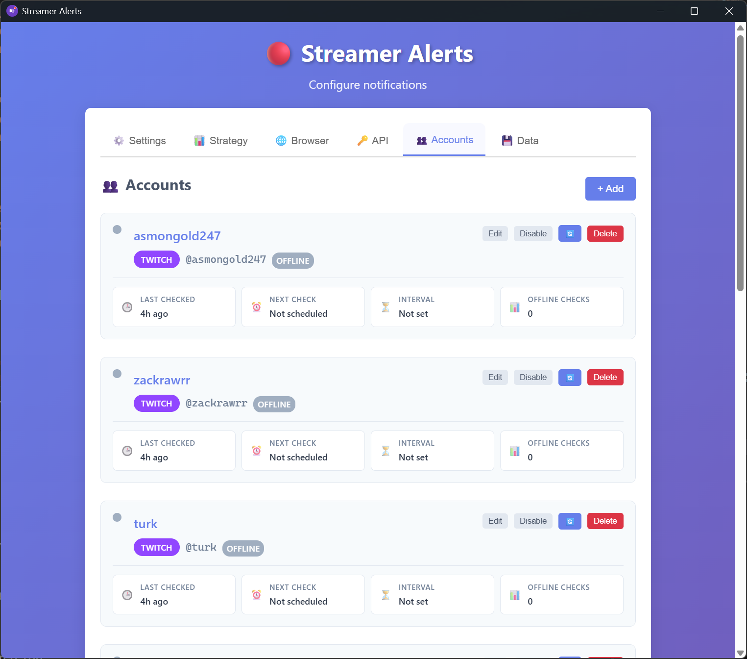 Accounts view screenshot